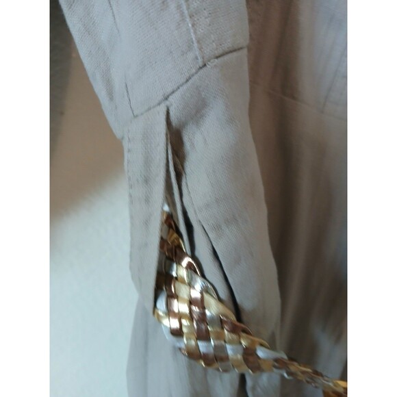 ACT I Womens Jumpsuit Beige Button Up Zipper Pockets 3/4 Sleeve Belt 90’s M - Picture 8 of 16